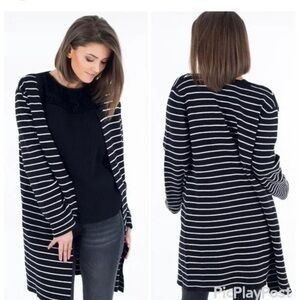 Molly bracken anthropology strip long lin sweater cardigan size o/s blac…